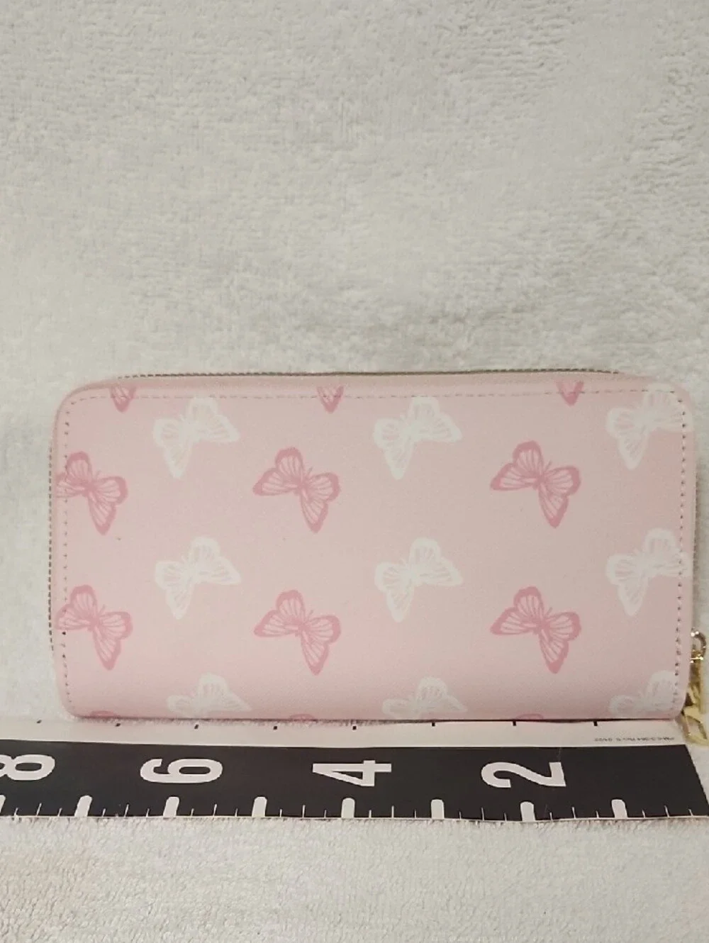 NWOT Pink Butterfly Zip-Around Wallet with Gold Accent
